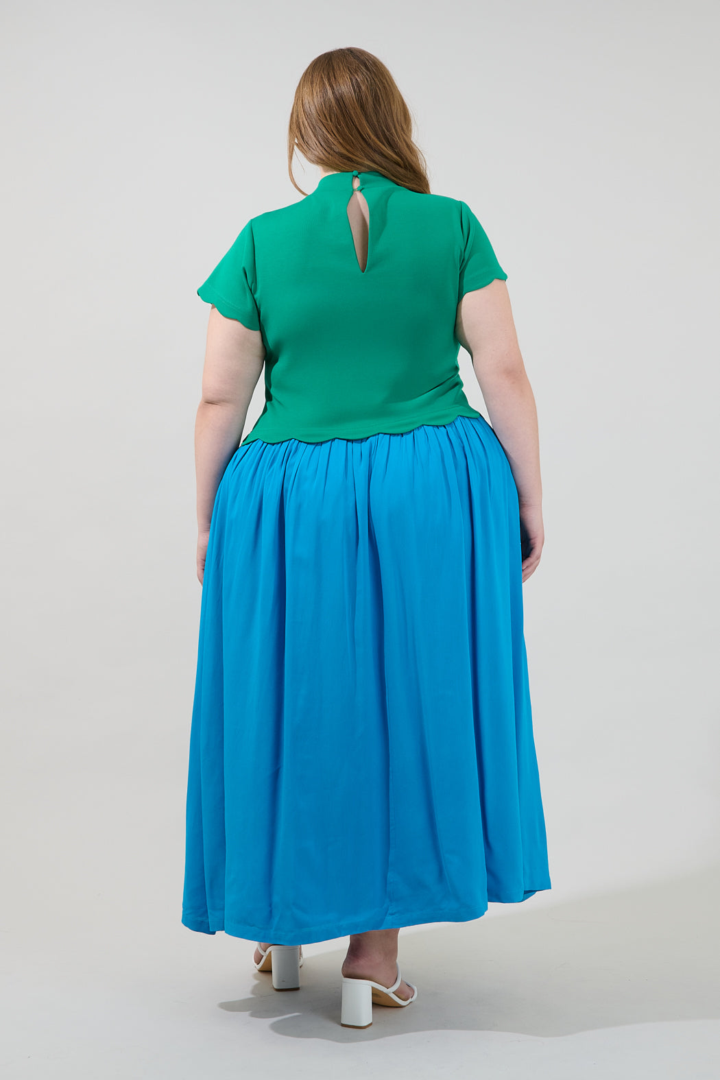 Marby Scallop Contrast Midi Dress Curve