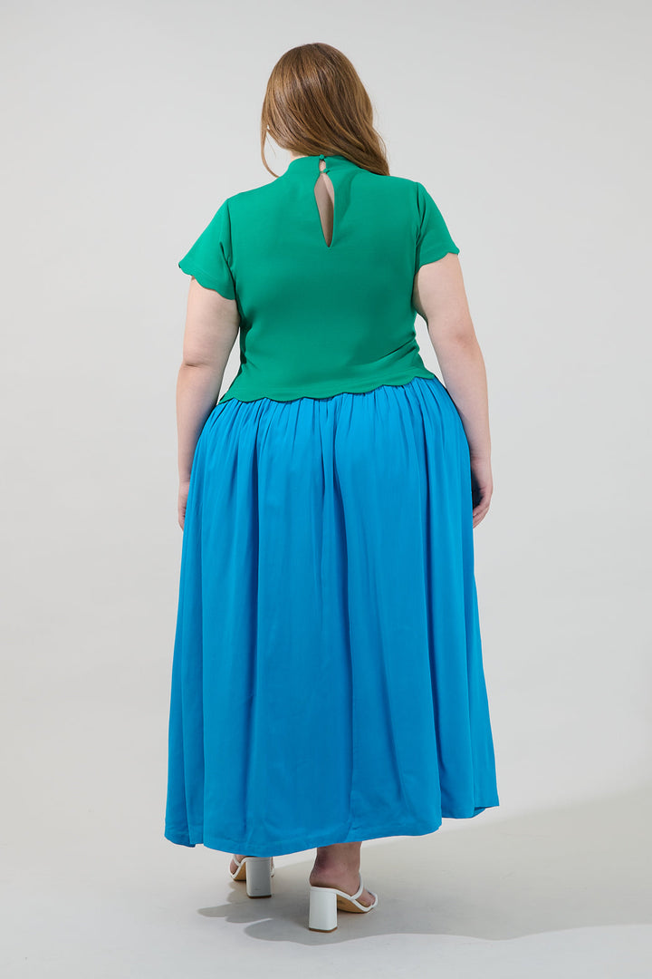 Marby Scallop Contrast Midi Dress Curve
