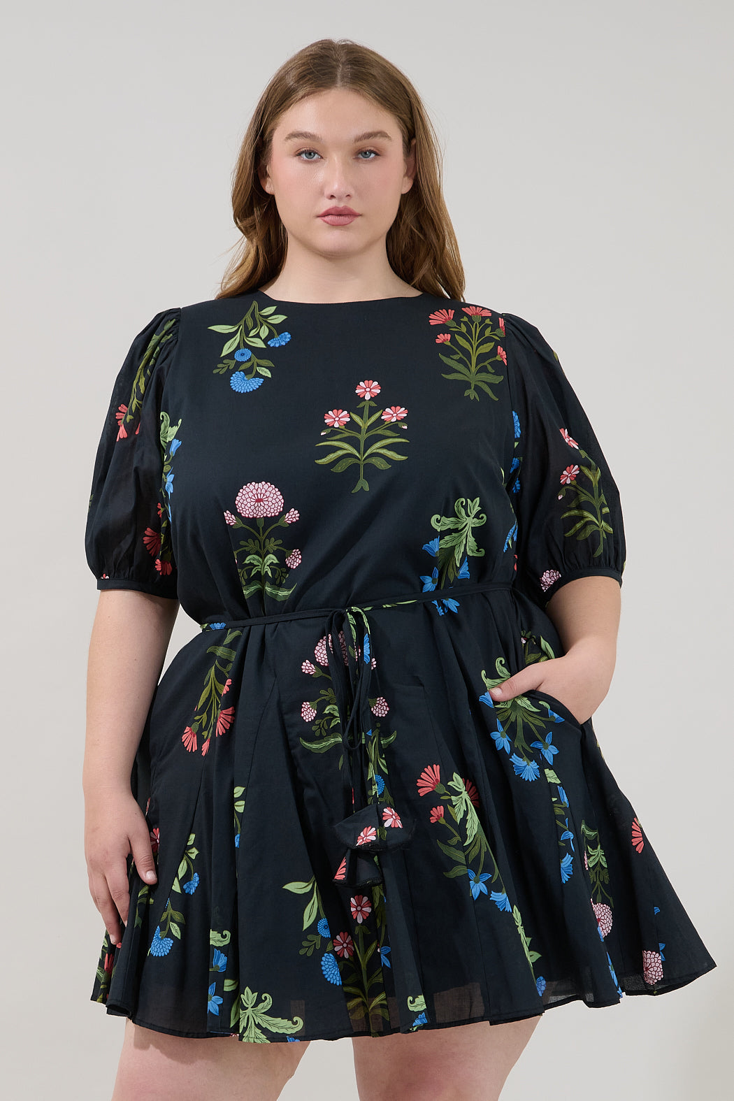 Deliah Godet Mini Dress Denory Floral Curve