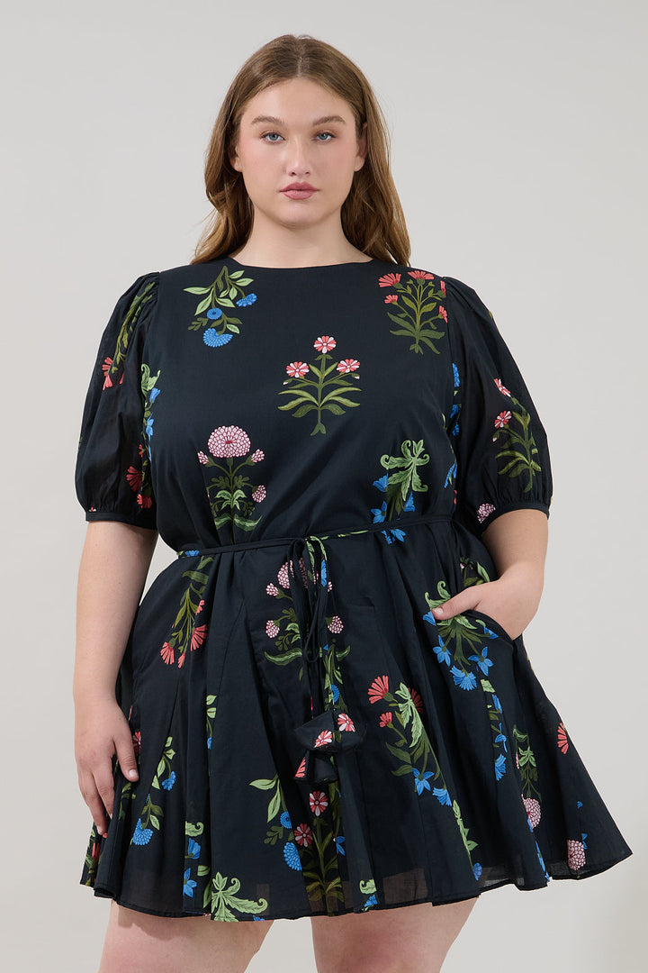 Deliah Godet Mini Dress Denory Floral Curve