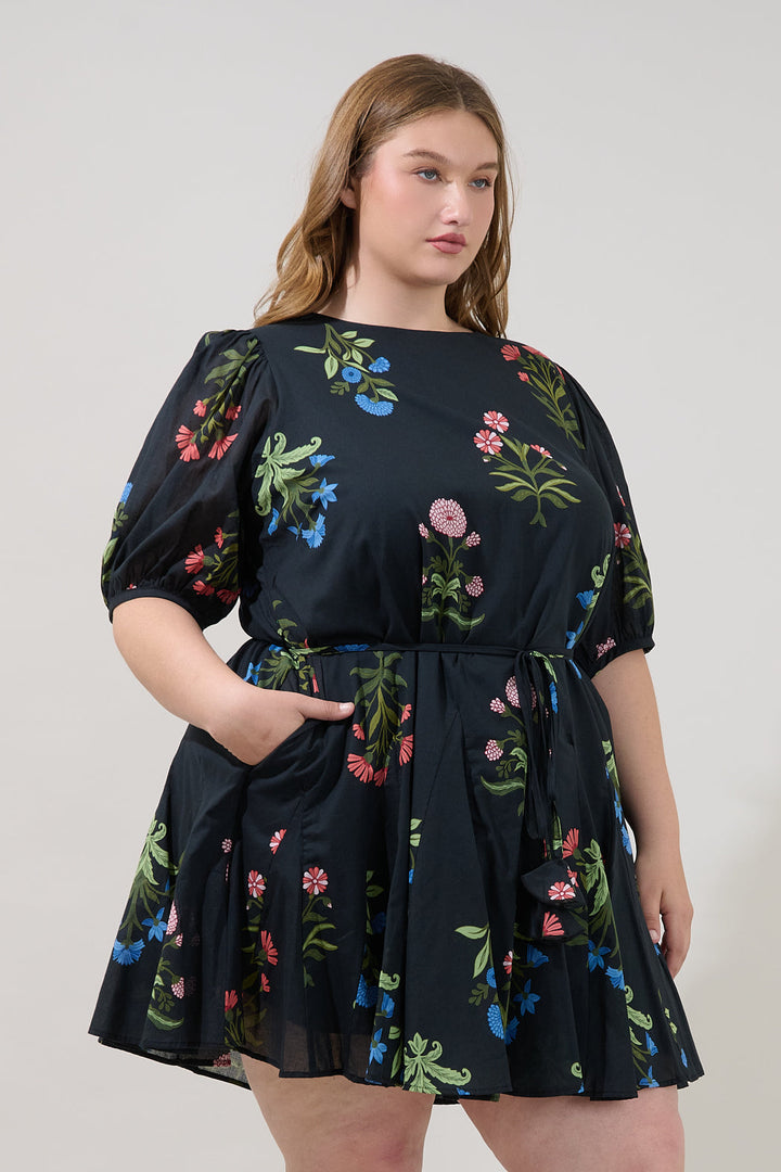 Deliah Godet Mini Dress Denory Floral Curve