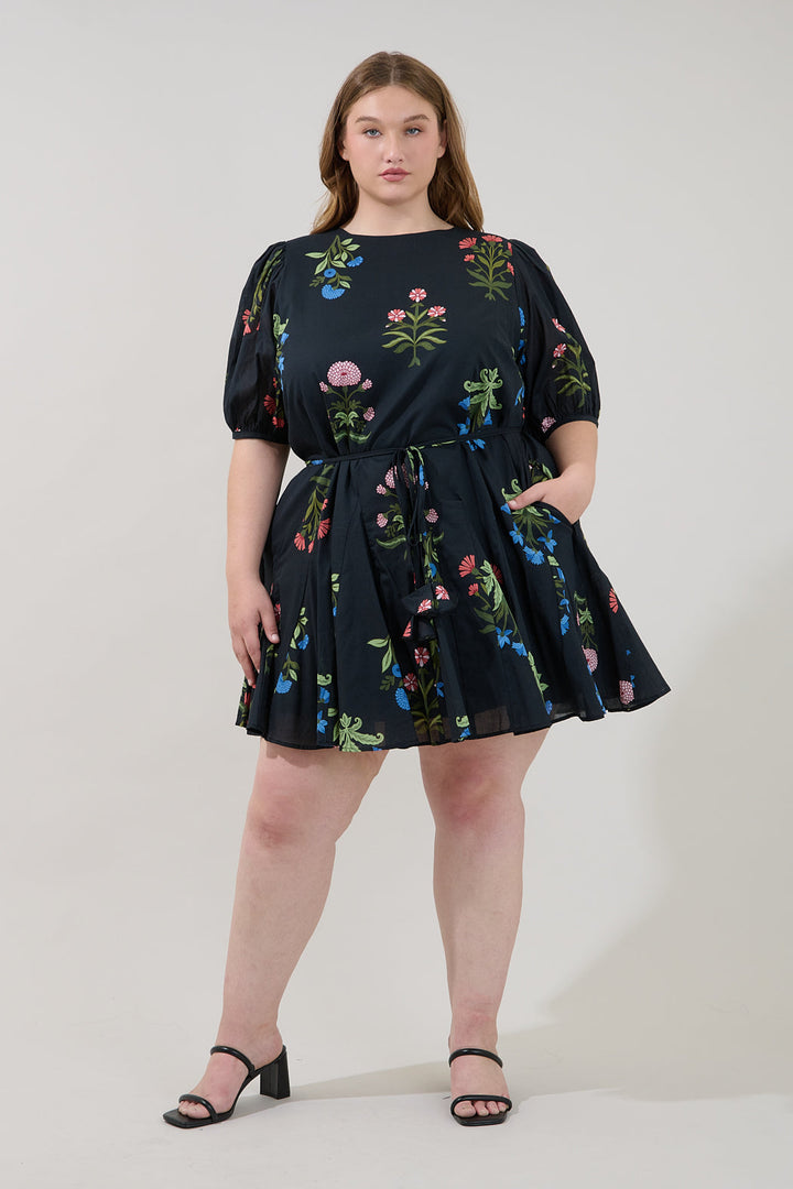 Deliah Godet Mini Dress Denory Floral Curve