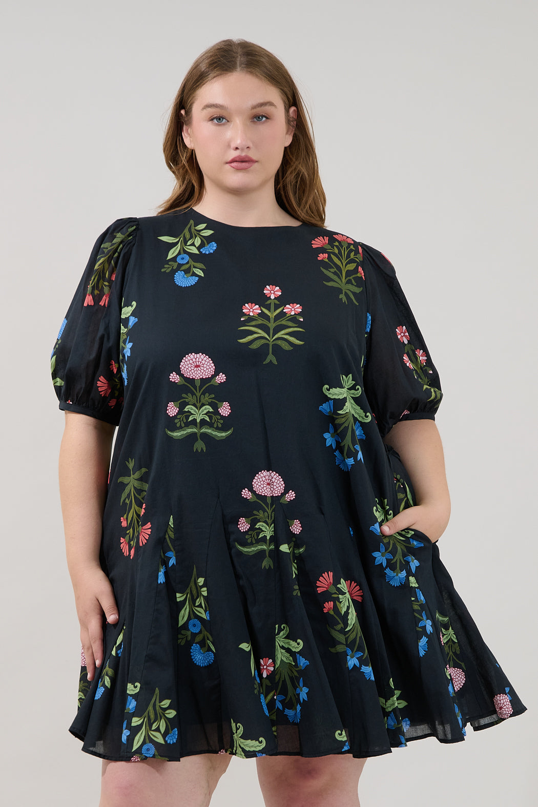 Deliah Godet Mini Dress Denory Floral Curve