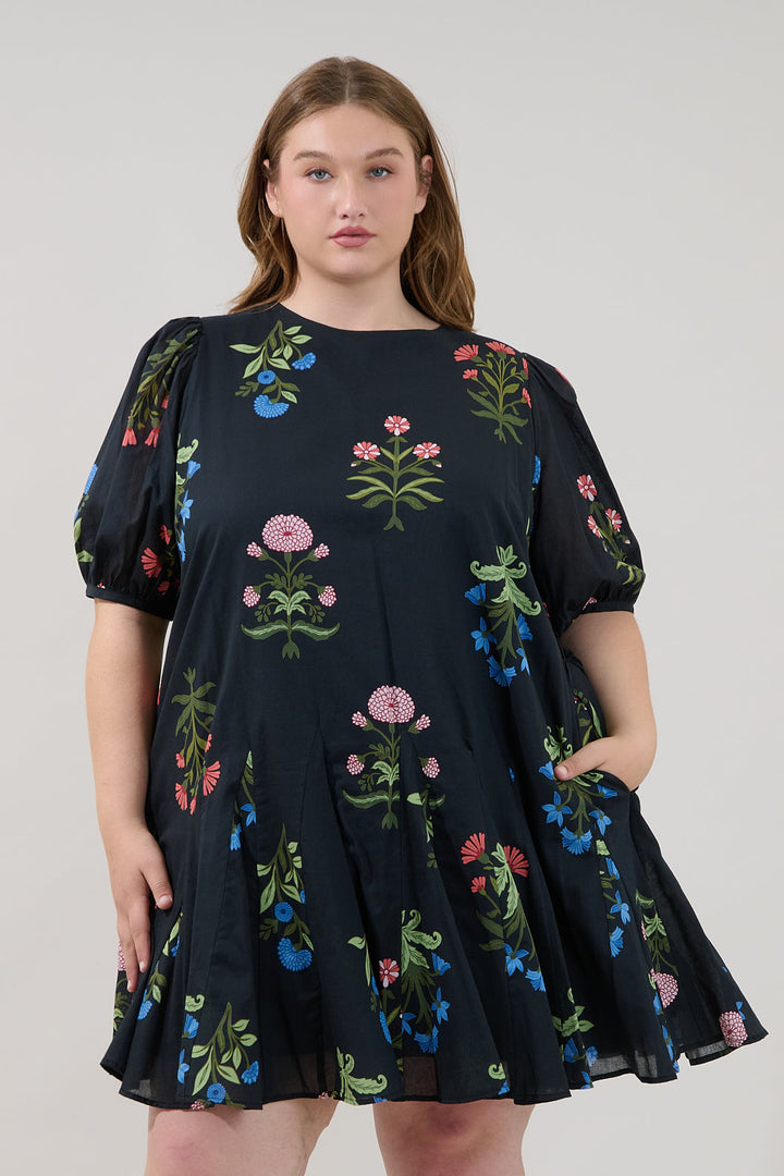 Deliah Godet Mini Dress Denory Floral Curve
