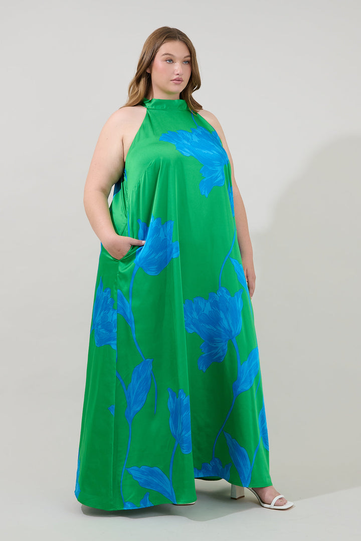 Giantia Halter Maxi Dress Floral Curve