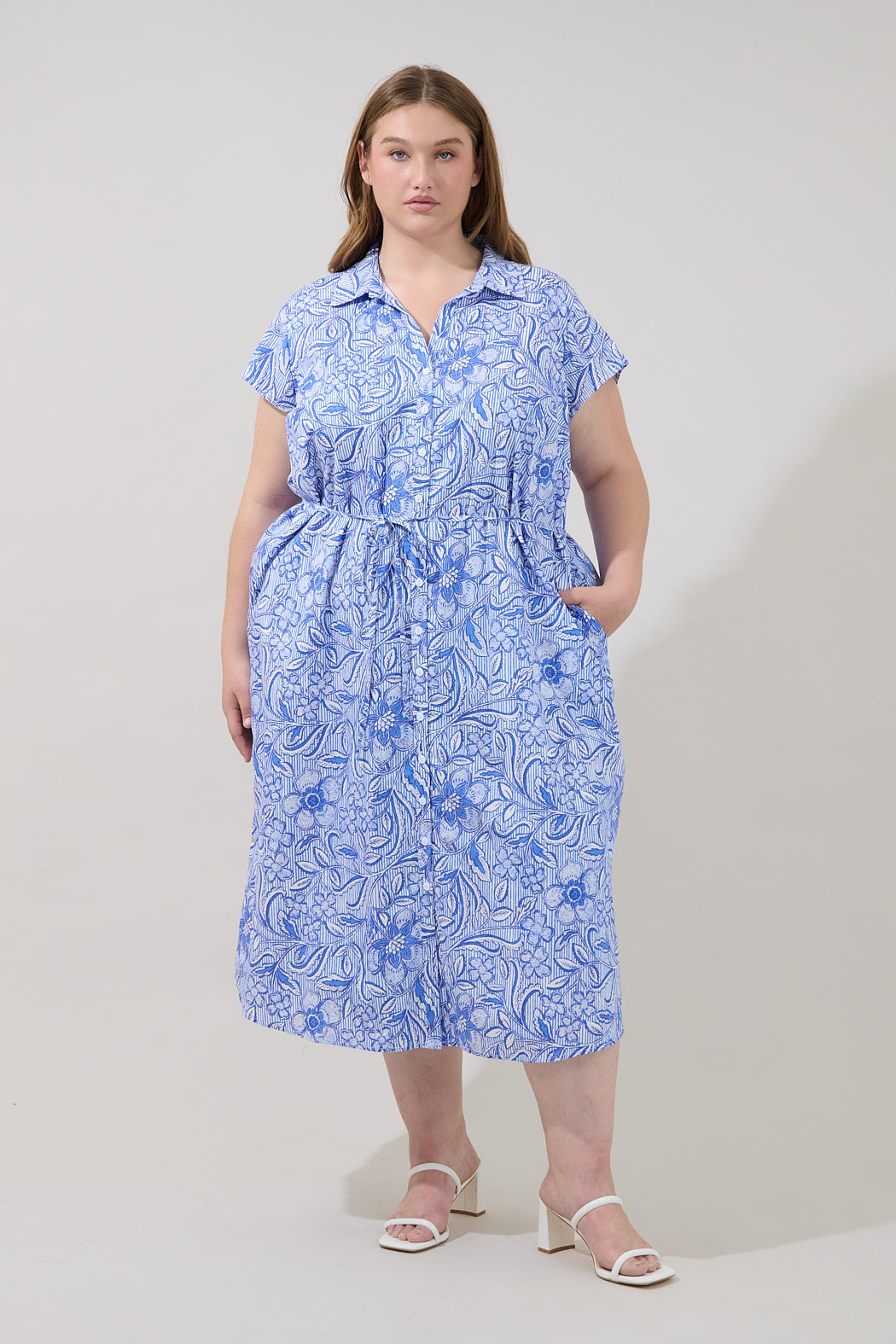 Jana Button Down Midi Dress Floral Curve