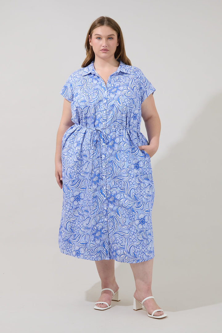 Jana Button Down Midi Dress Floral Curve
