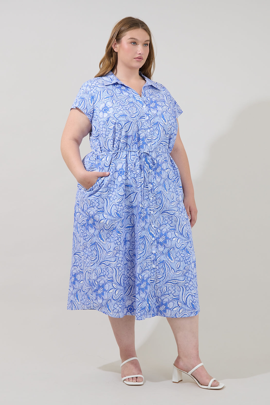 Jana Button Down Midi Dress Floral Curve