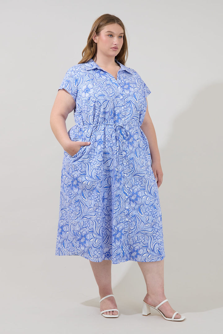 Jana Button Down Midi Dress Floral Curve