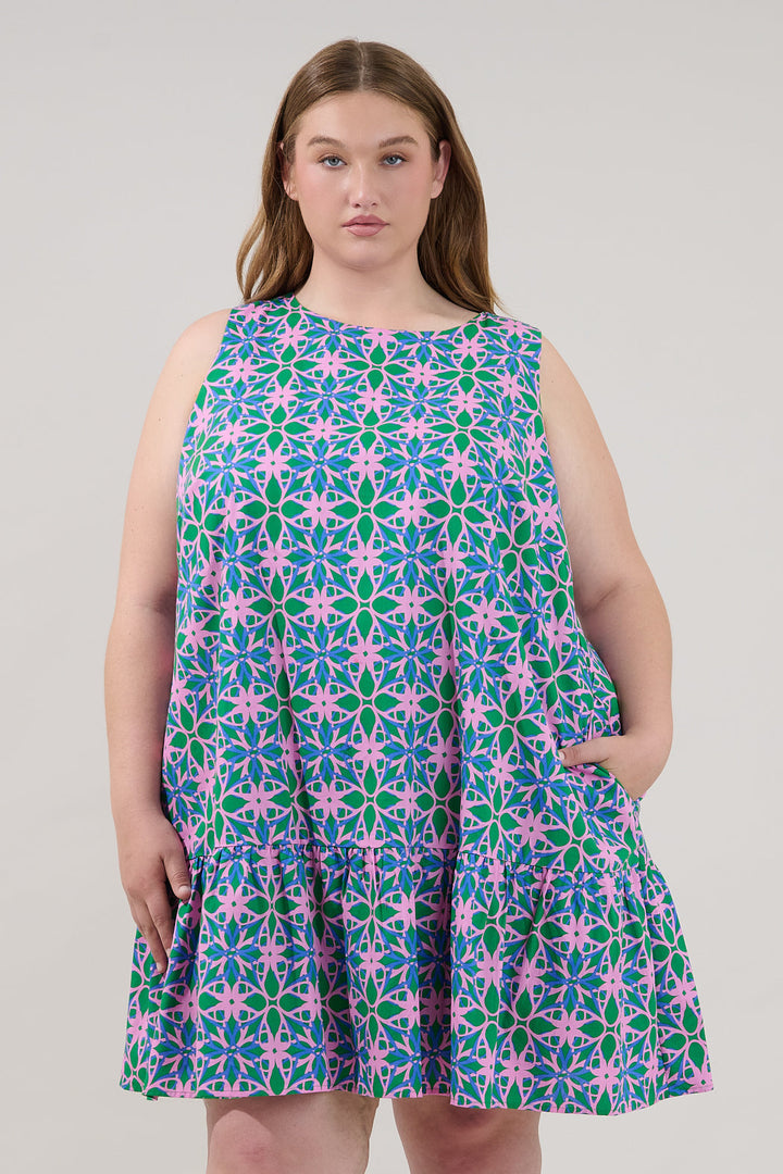 Cala Shift Tiered Mini Dress Geo Curve