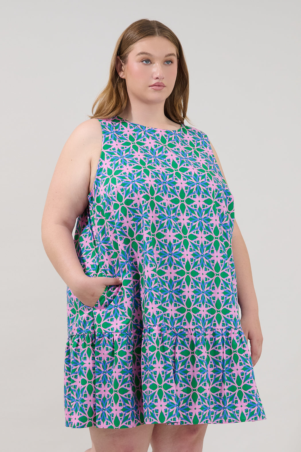 Cala Shift Tiered Mini Dress Geo Curve