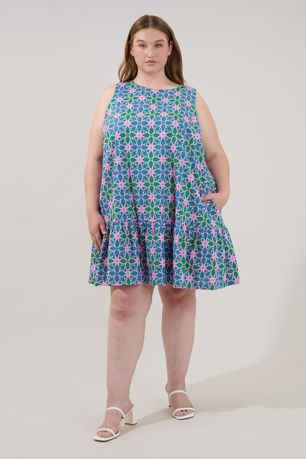 Cala Shift Tiered Mini Dress Geo Curve