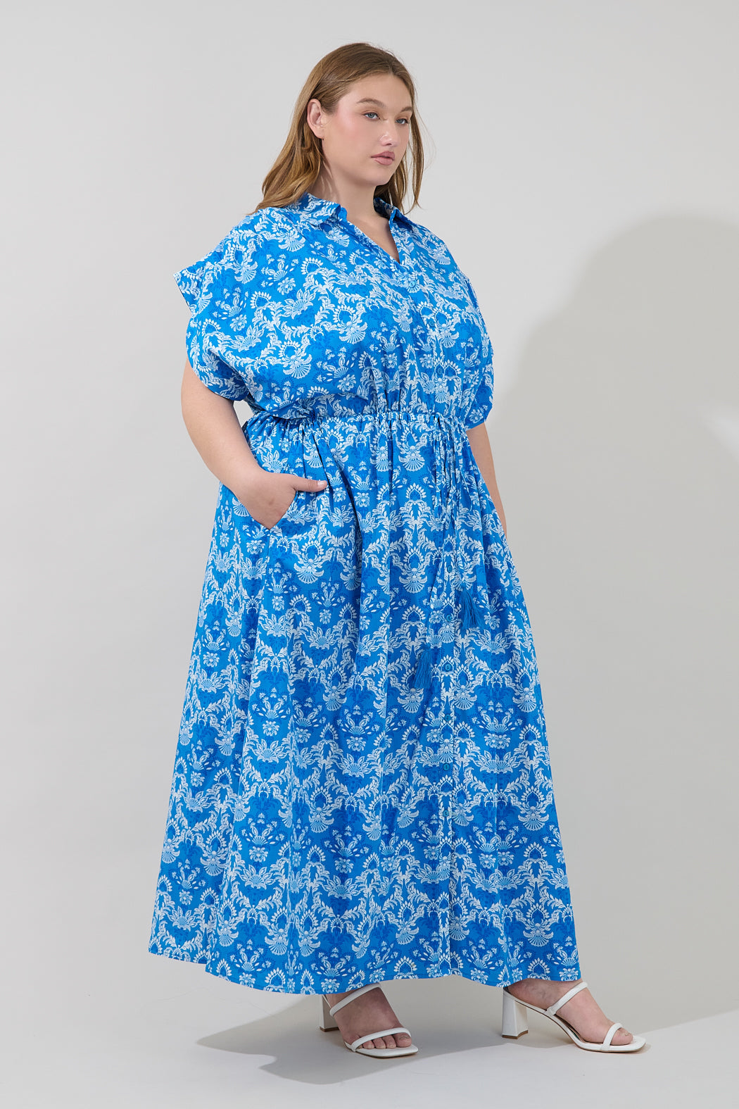 Reina Drawstring Maxi Dress Floral Curve