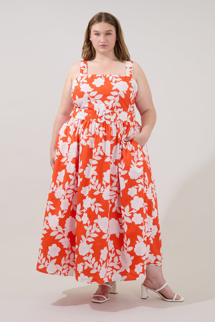 Avril Belted Midi Dress Lilo Tropics Curve