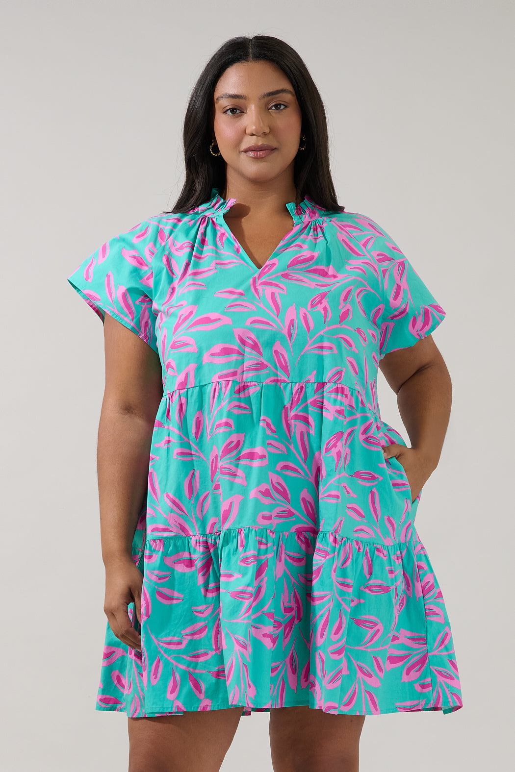 Janelly Poplin Tiered Mini Dress Palmate Curve