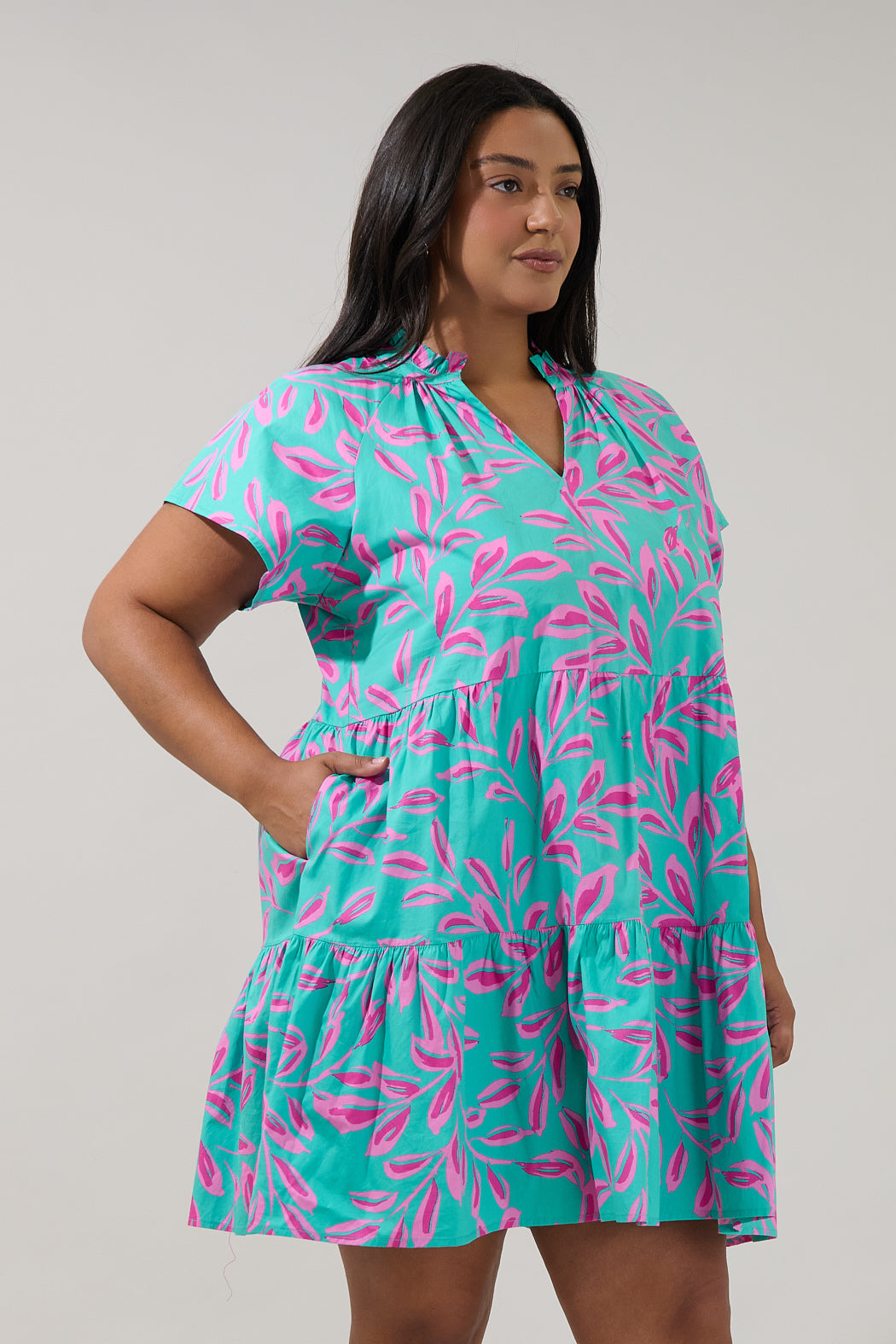 Janelly Poplin Tiered Mini Dress Palmate Curve