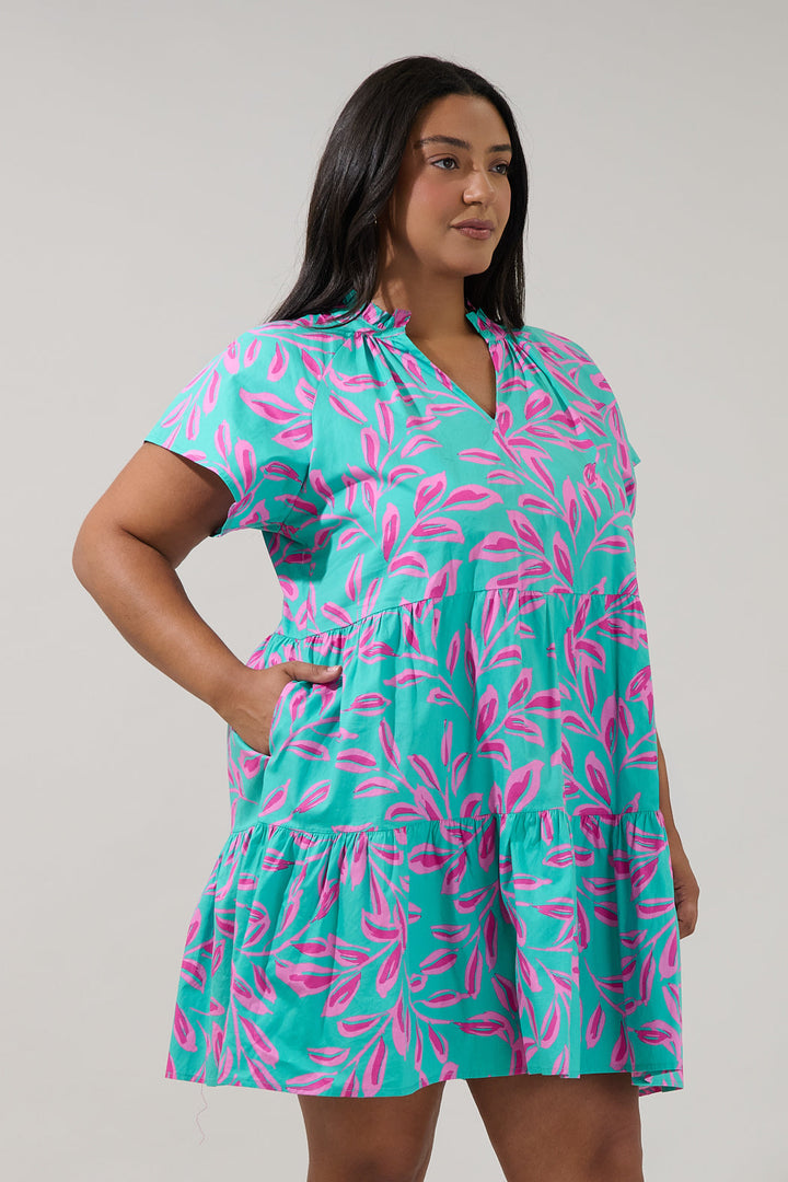Janelly Poplin Tiered Mini Dress Palmate Curve