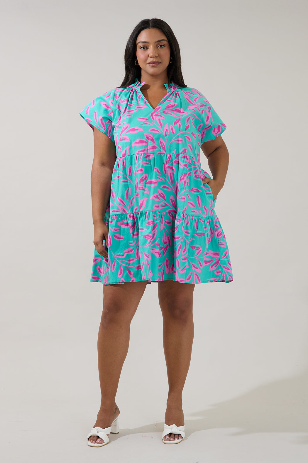Janelly Poplin Tiered Mini Dress Palmate Curve