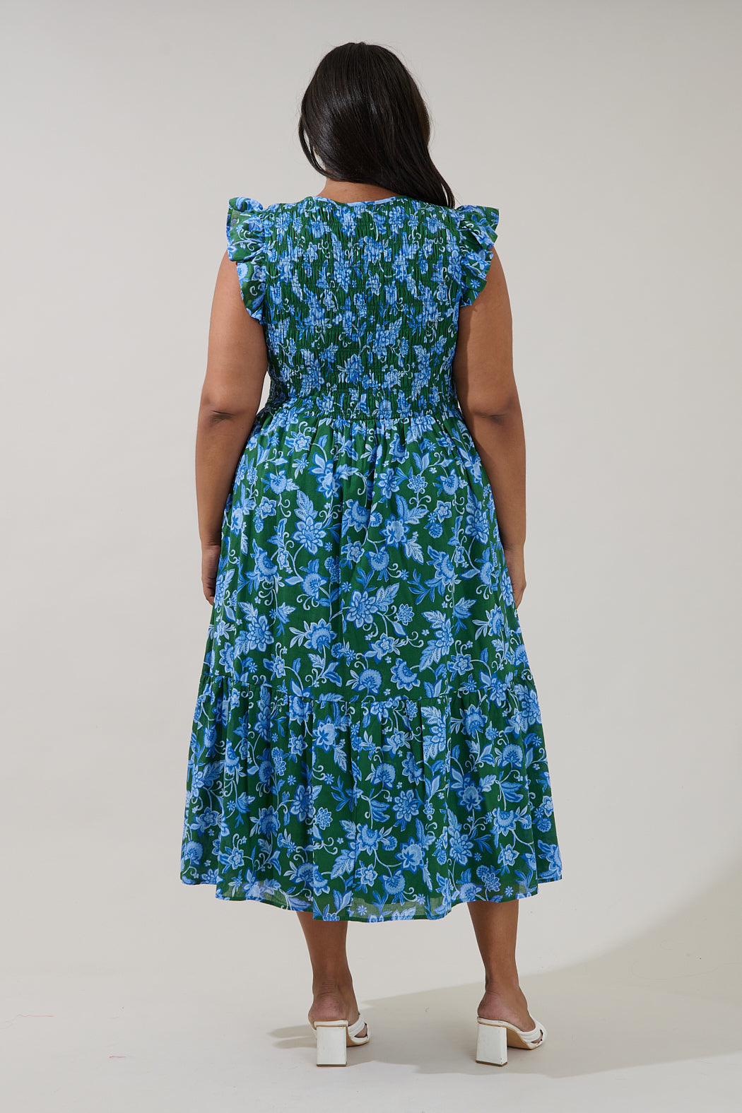 Angie Smocked Tiered Midi Dress Cornflower Curve