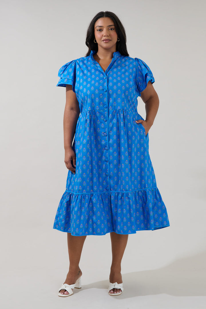 Davie Button Down Midi Dress Raidy Floral Curve