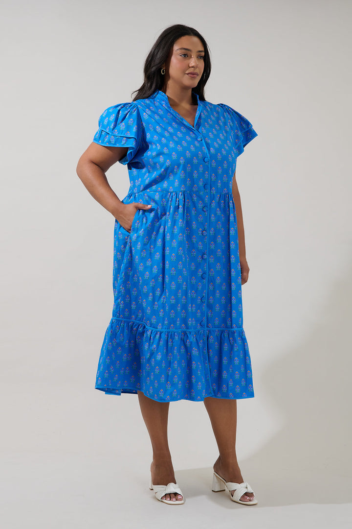 Davie Button Down Midi Dress Raidy Floral Curve