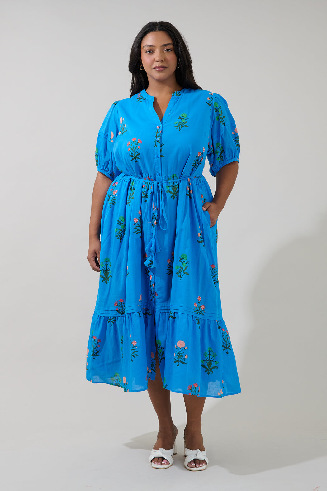 Lizeth Button Down Midi Dress Genora Floral Curve