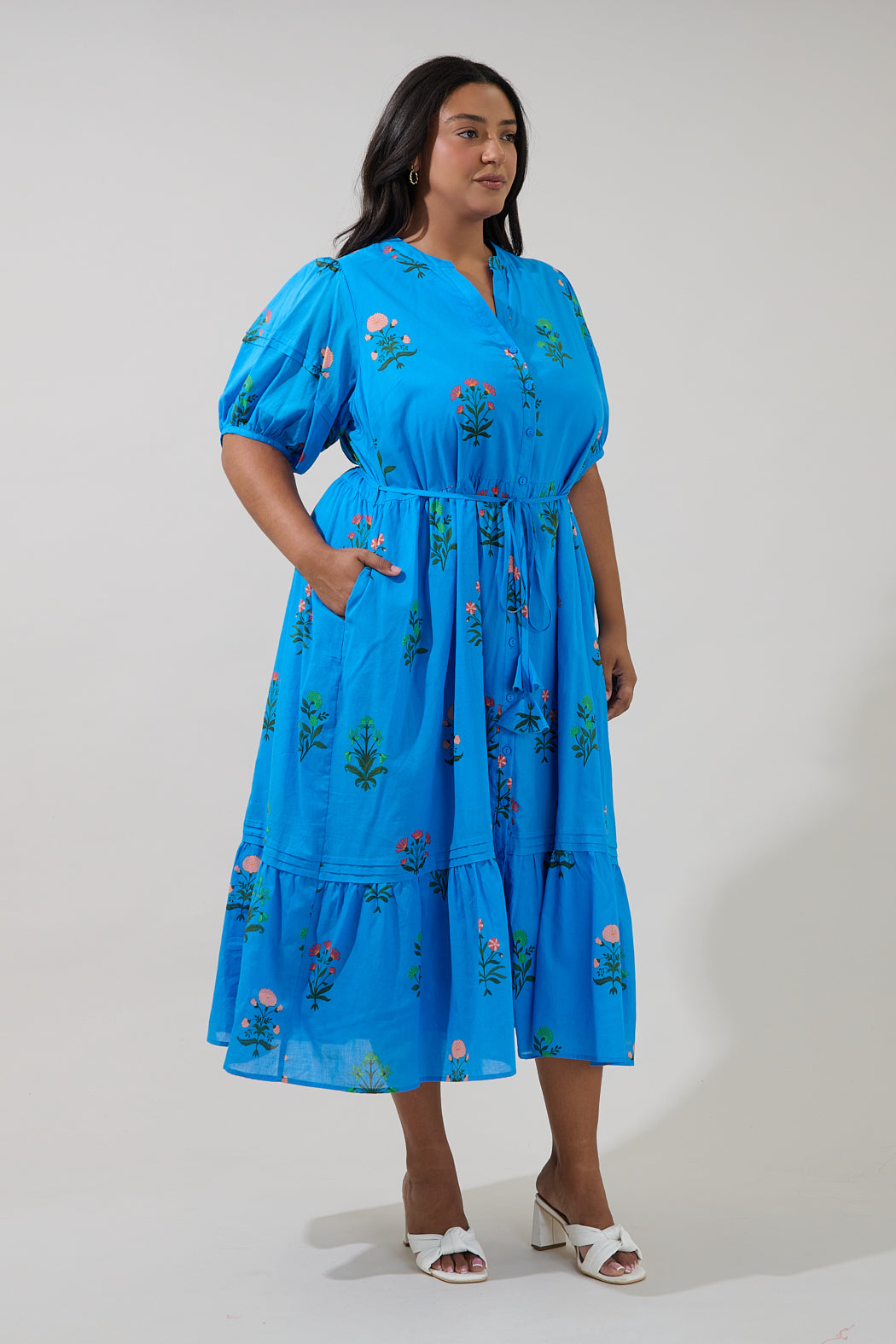 Lizeth Button Down Midi Dress Genora Floral Curve