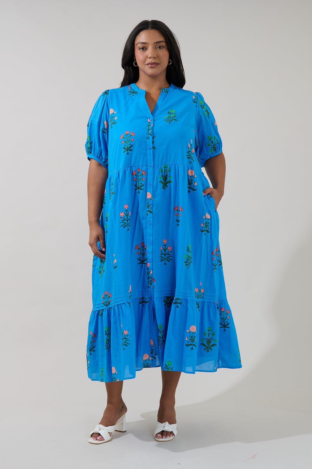 Lizeth Button Down Midi Dress Genora Floral Curve