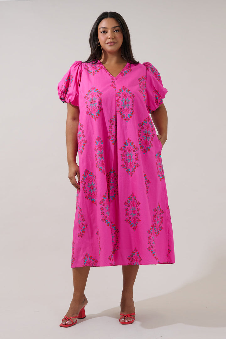 Minley Pleated Midi Dress Casria Floral Curve