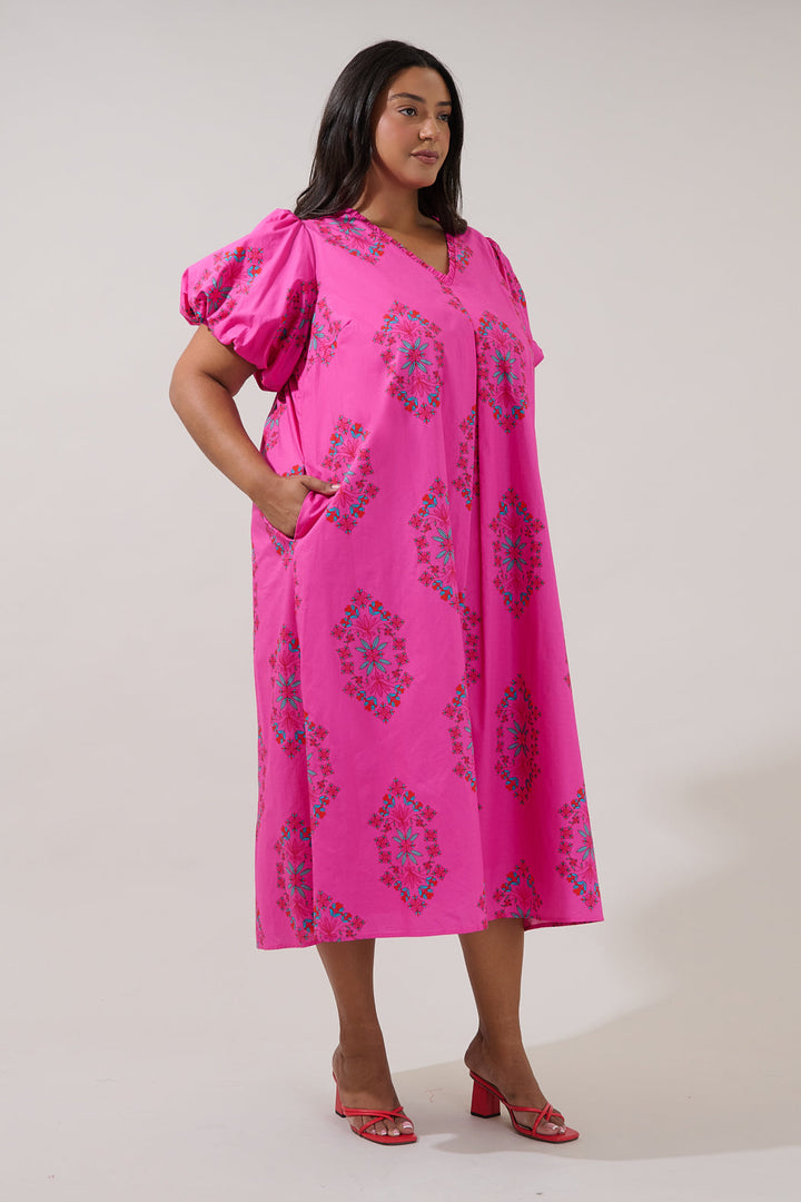 Minley Pleated Midi Dress Casria Floral Curve