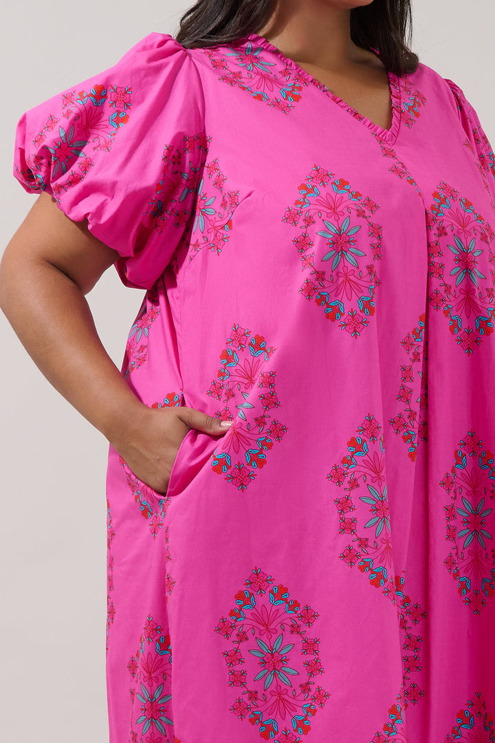 Minley Pleated Midi Dress Casria Floral Curve