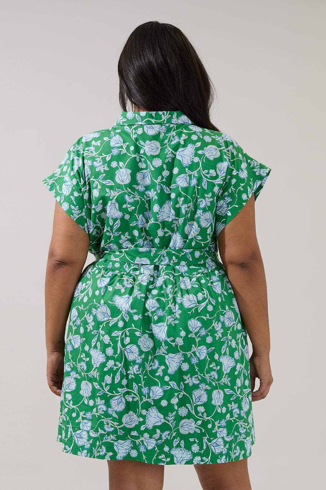 Rocky Button Down Mini Dress Mist Floral Curve