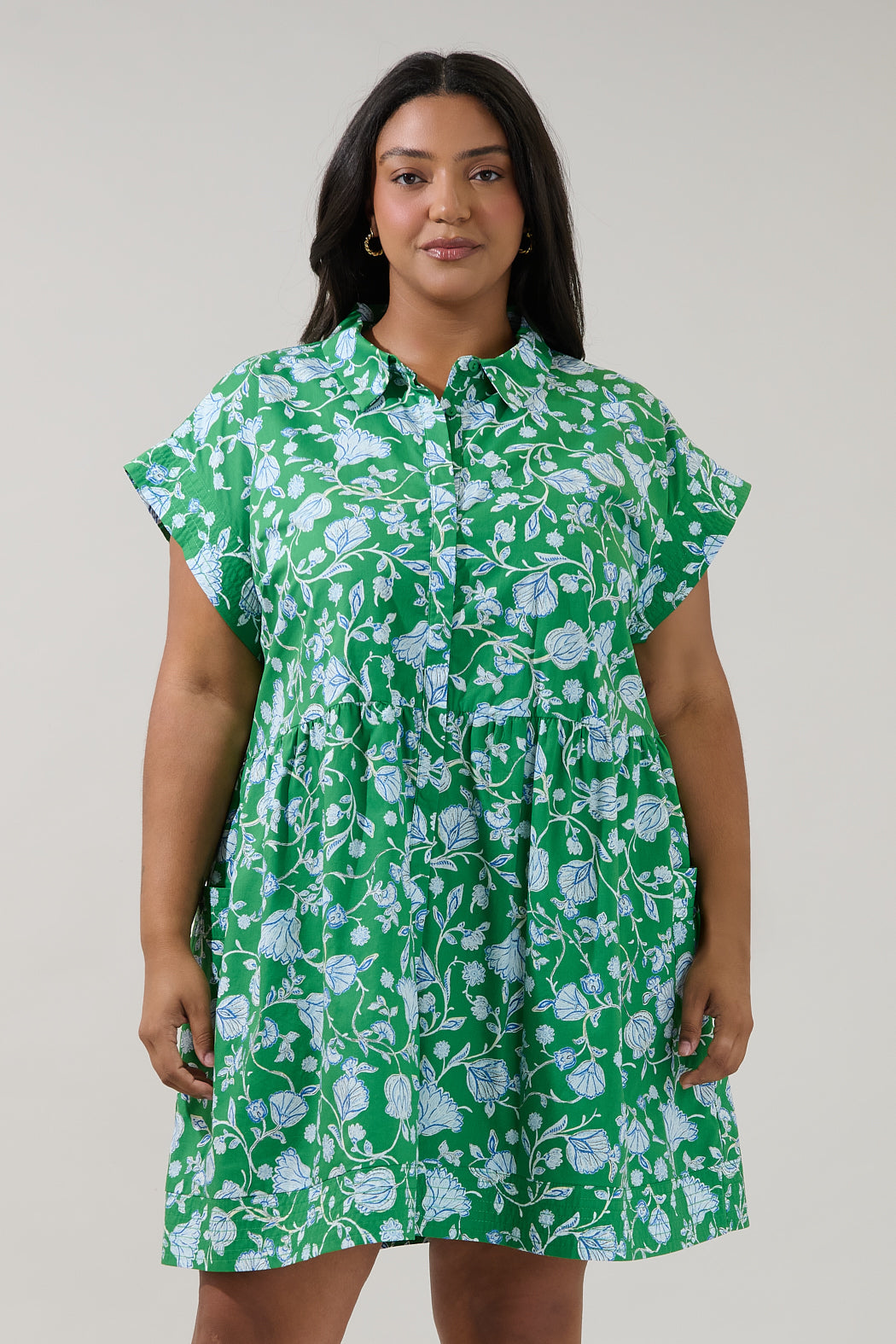 Rocky Button Down Mini Dress Mist Floral Curve
