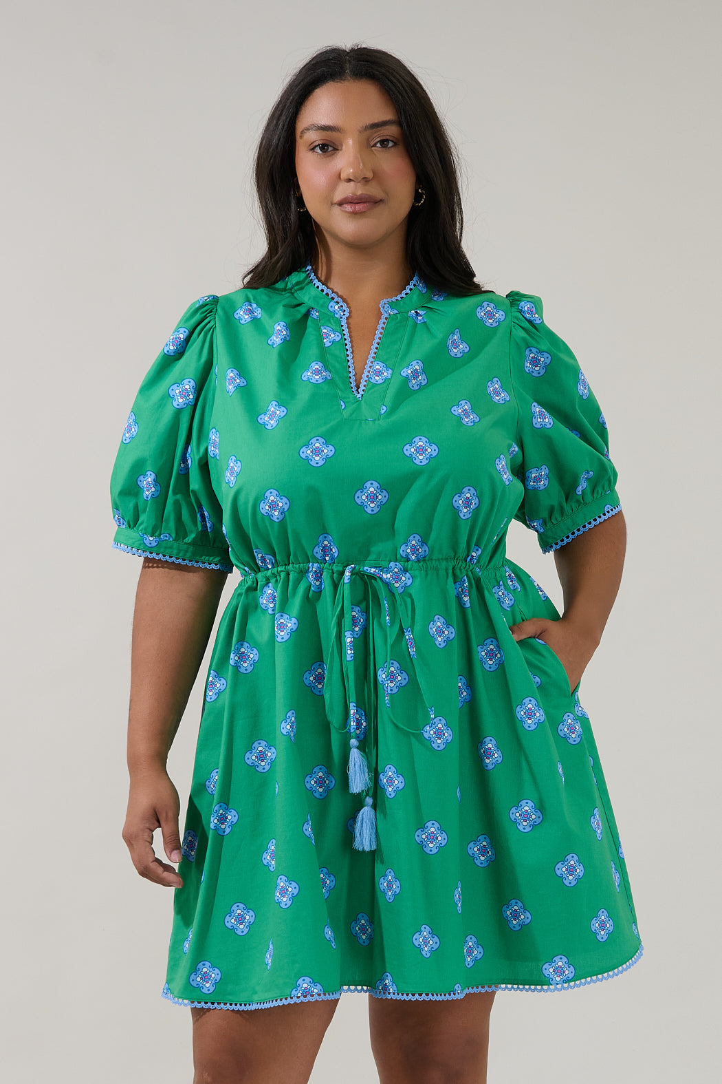 Genara Drawstring Mini Dress Medallion Curve