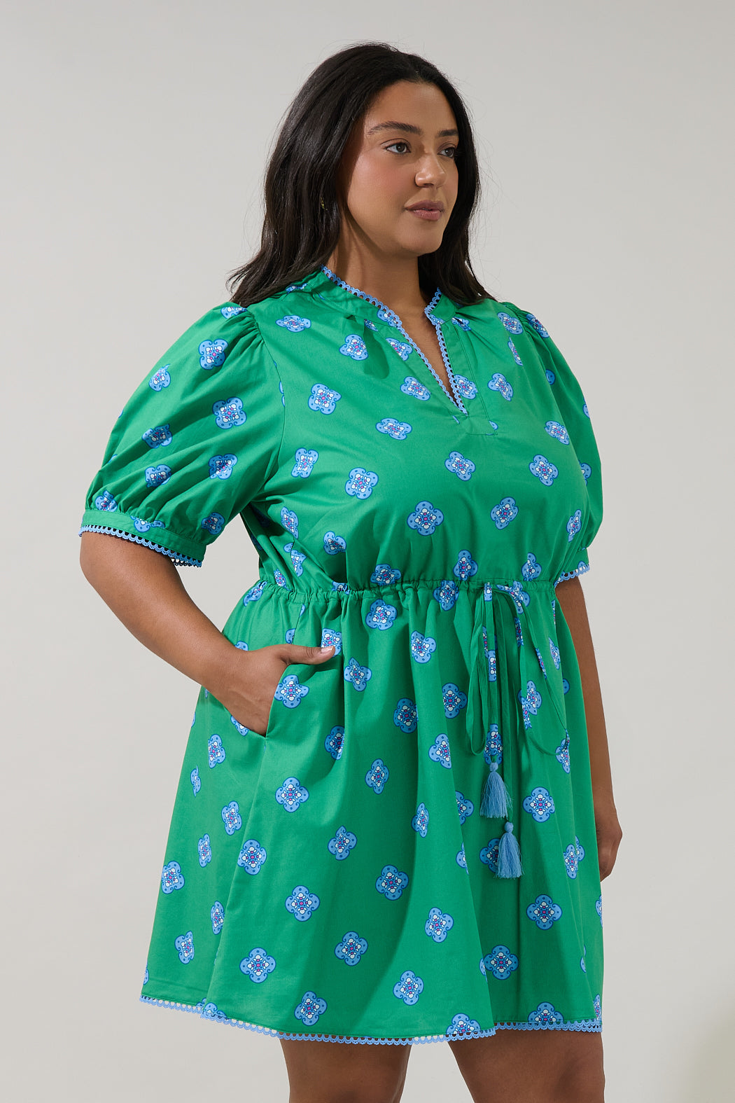 Genara Drawstring Mini Dress Medallion Curve