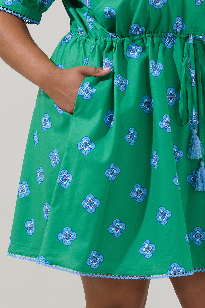 Genara Drawstring Mini Dress Medallion Curve