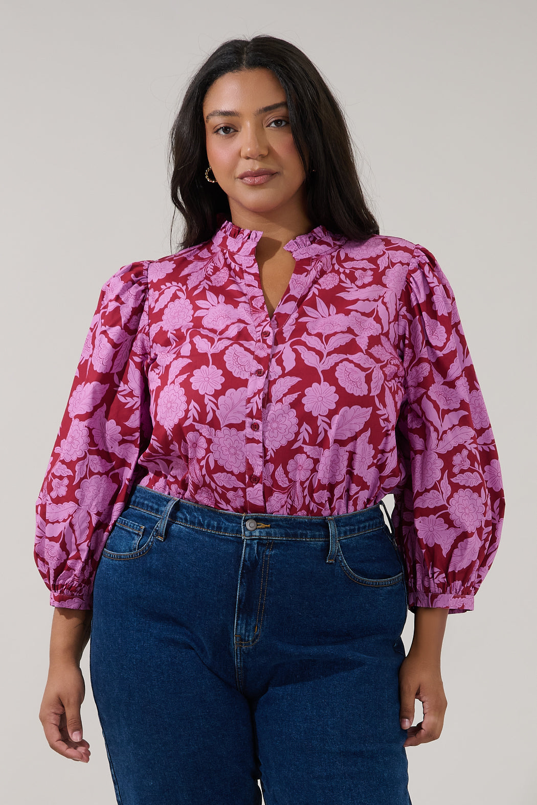 Ima Button Up Top Yunice Floral Curve