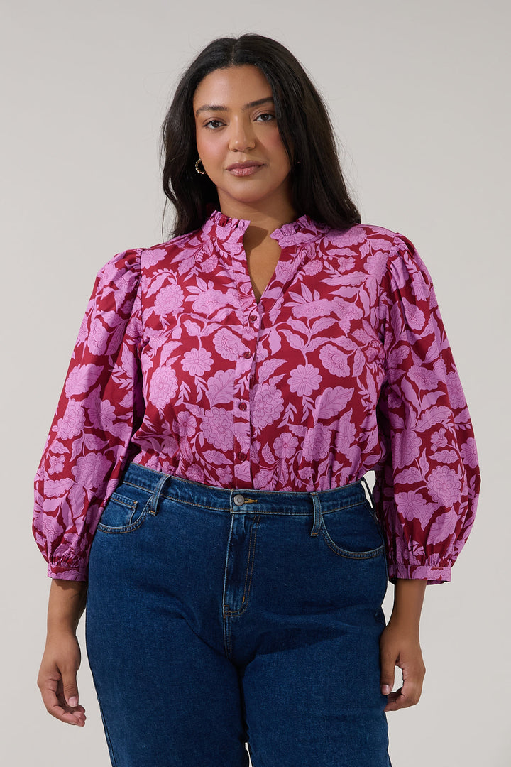 Ima Button Up Top Yunice Floral Curve