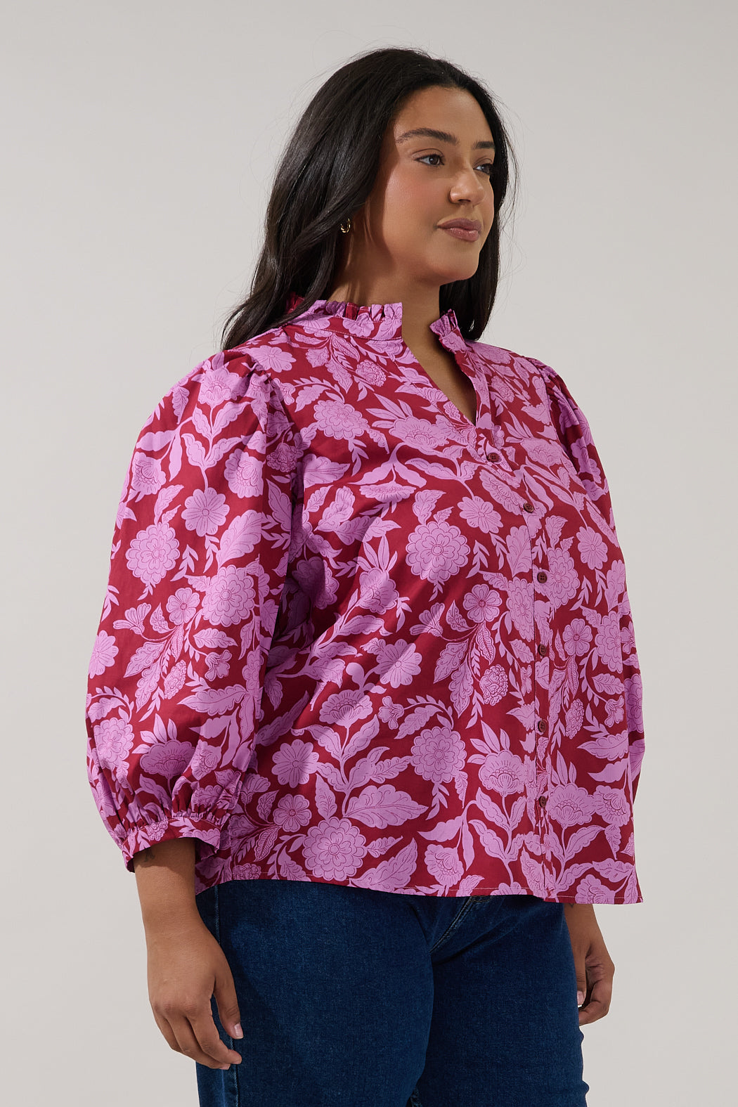 Ima Button Up Top Yunice Floral Curve