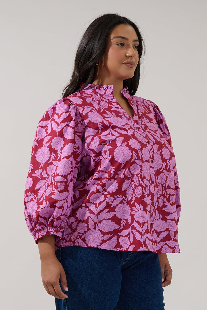 Ima Button Up Top Yunice Floral Curve