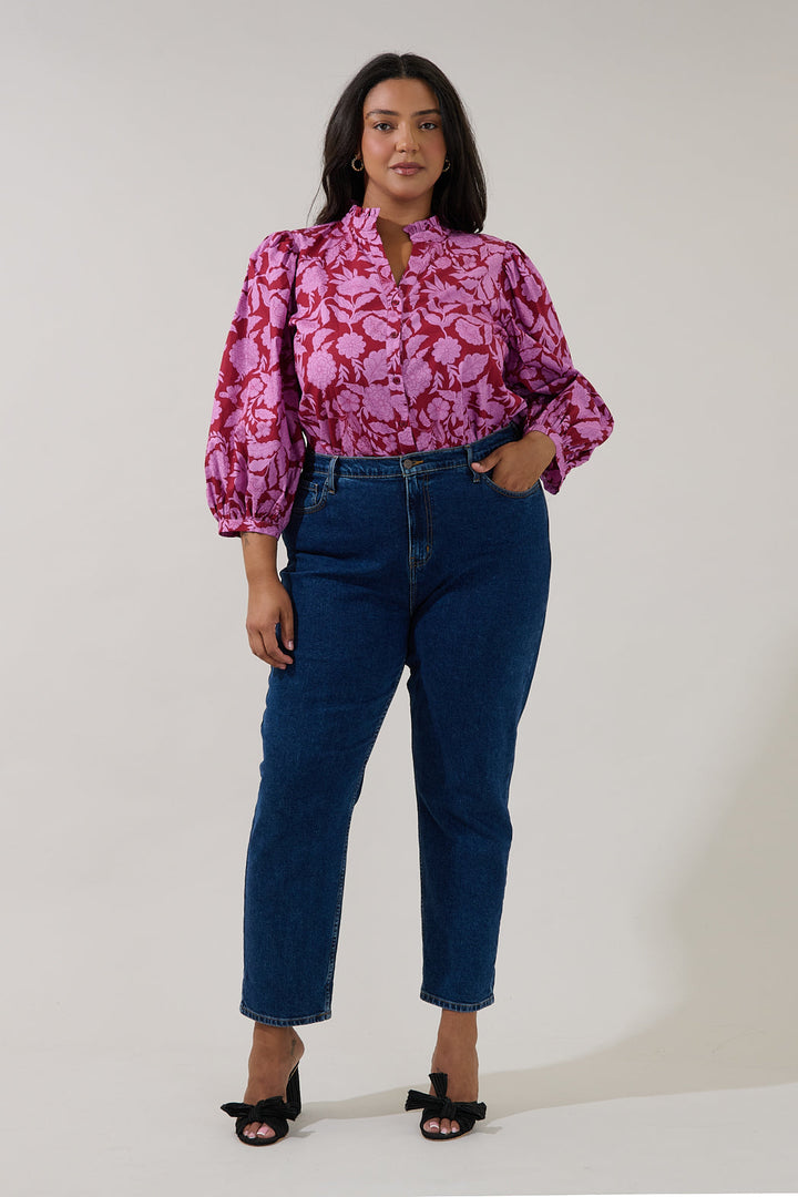 Ima Button Up Top Yunice Floral Curve