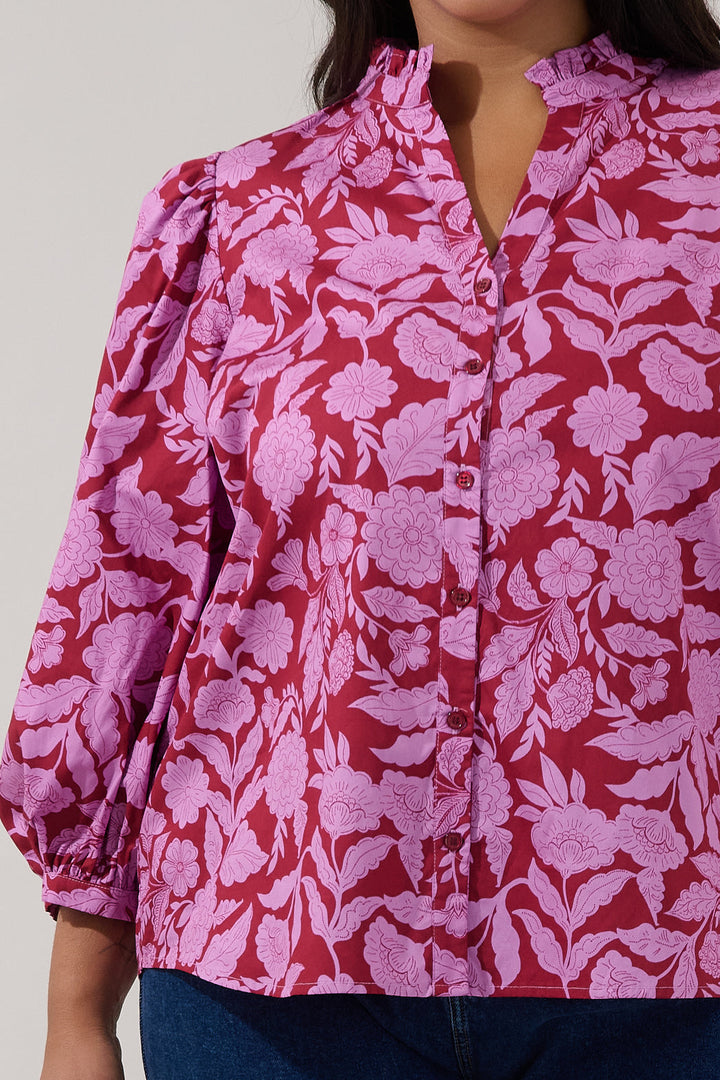 Ima Button Up Top Yunice Floral Curve