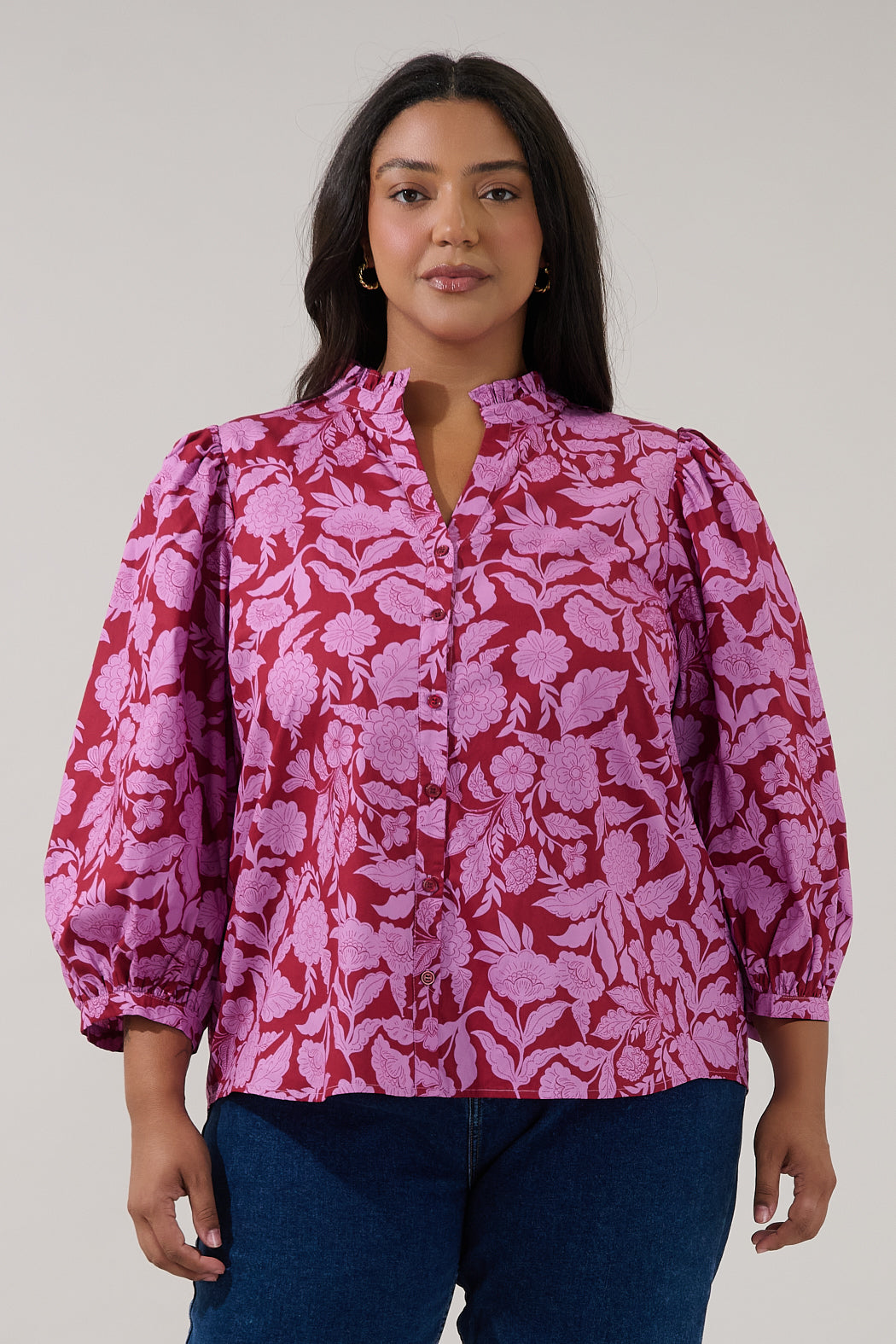 Ima Button Up Top Yunice Floral Curve