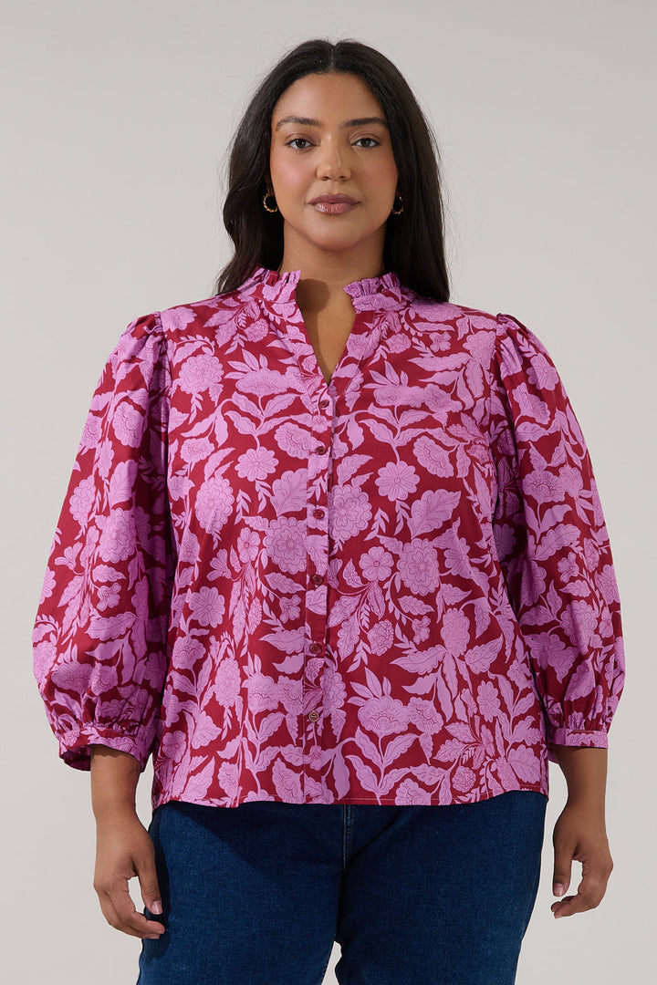Ima Button Up Top Yunice Floral Curve