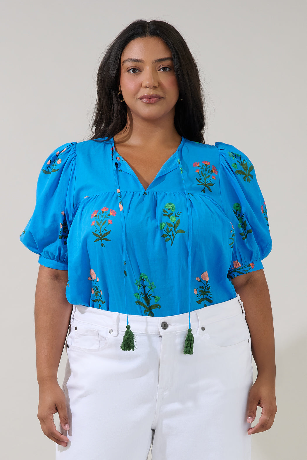 Louisa Split Neck Top Genora Floral Curve