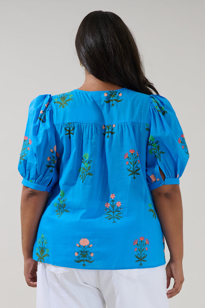 Louisa Split Neck Top Genora Floral Curve