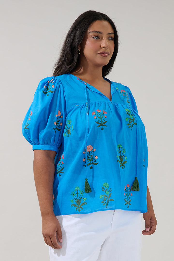 Louisa Split Neck Top Genora Floral Curve