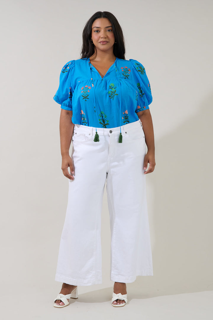 Louisa Split Neck Top Genora Floral Curve