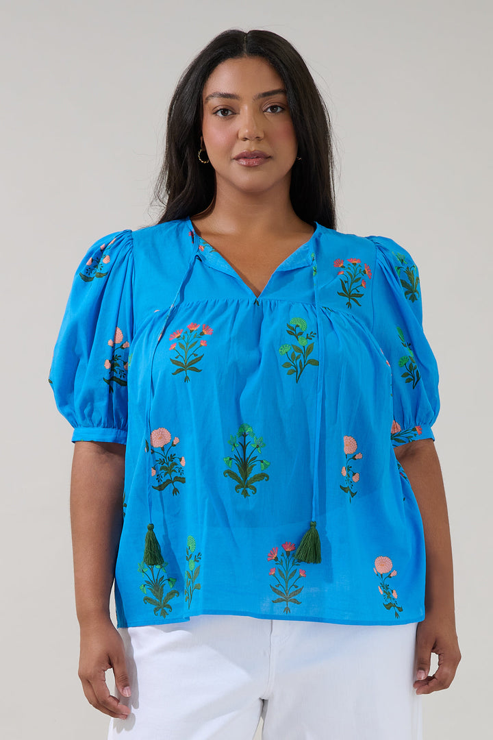 Louisa Split Neck Top Genora Floral Curve