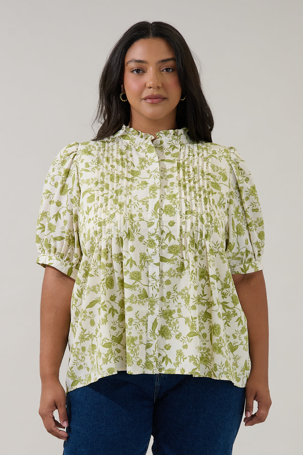 Elysia Pleated Blouse Floral Curve